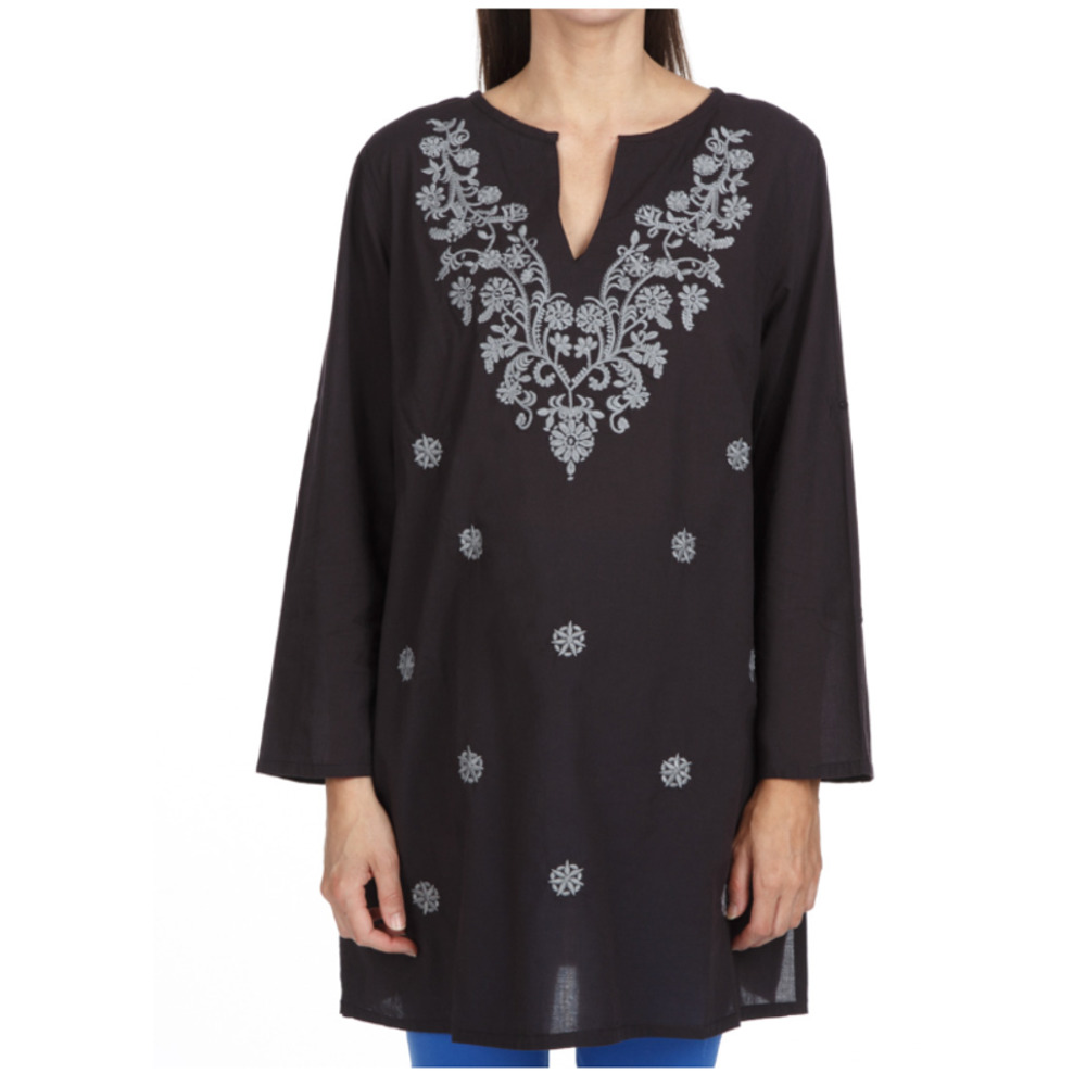 NWT Ripe Maternity Fairhaven Kaftan Embroidered in Black/Steel sz S